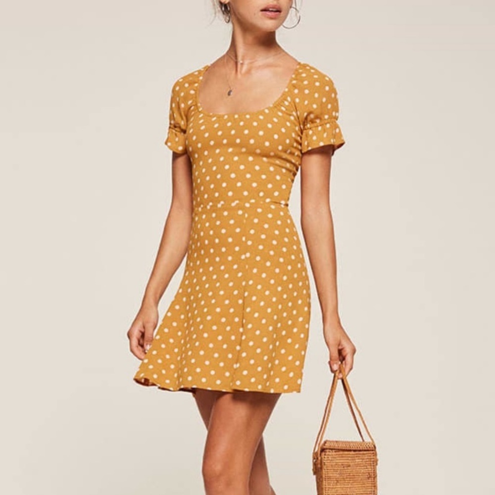 Reformation Arlene Dress Yellow Polka Dot